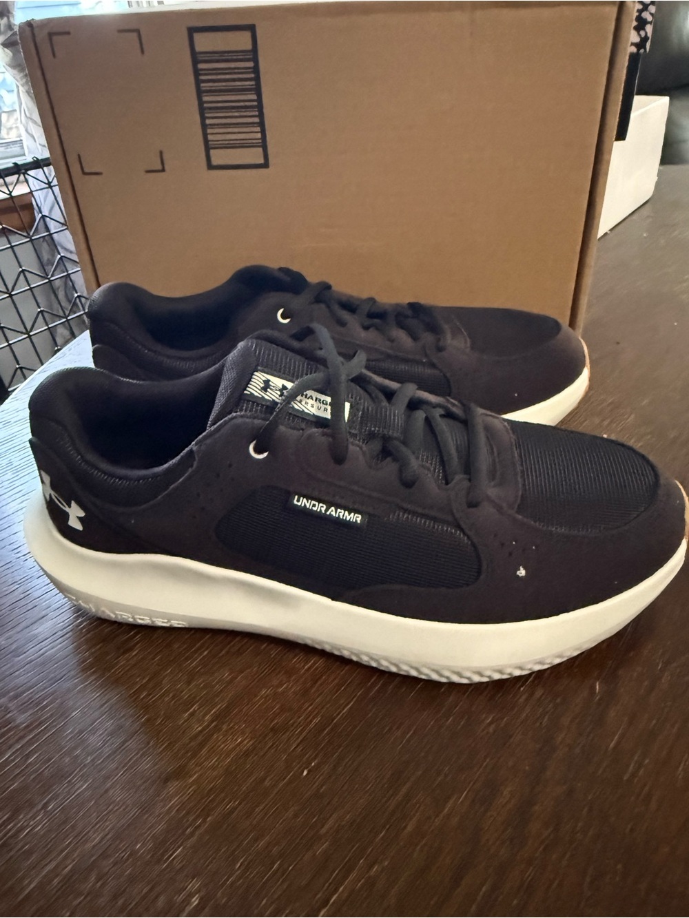 Under Armour Men’s Black Athletic Running Sneakers with White Sole